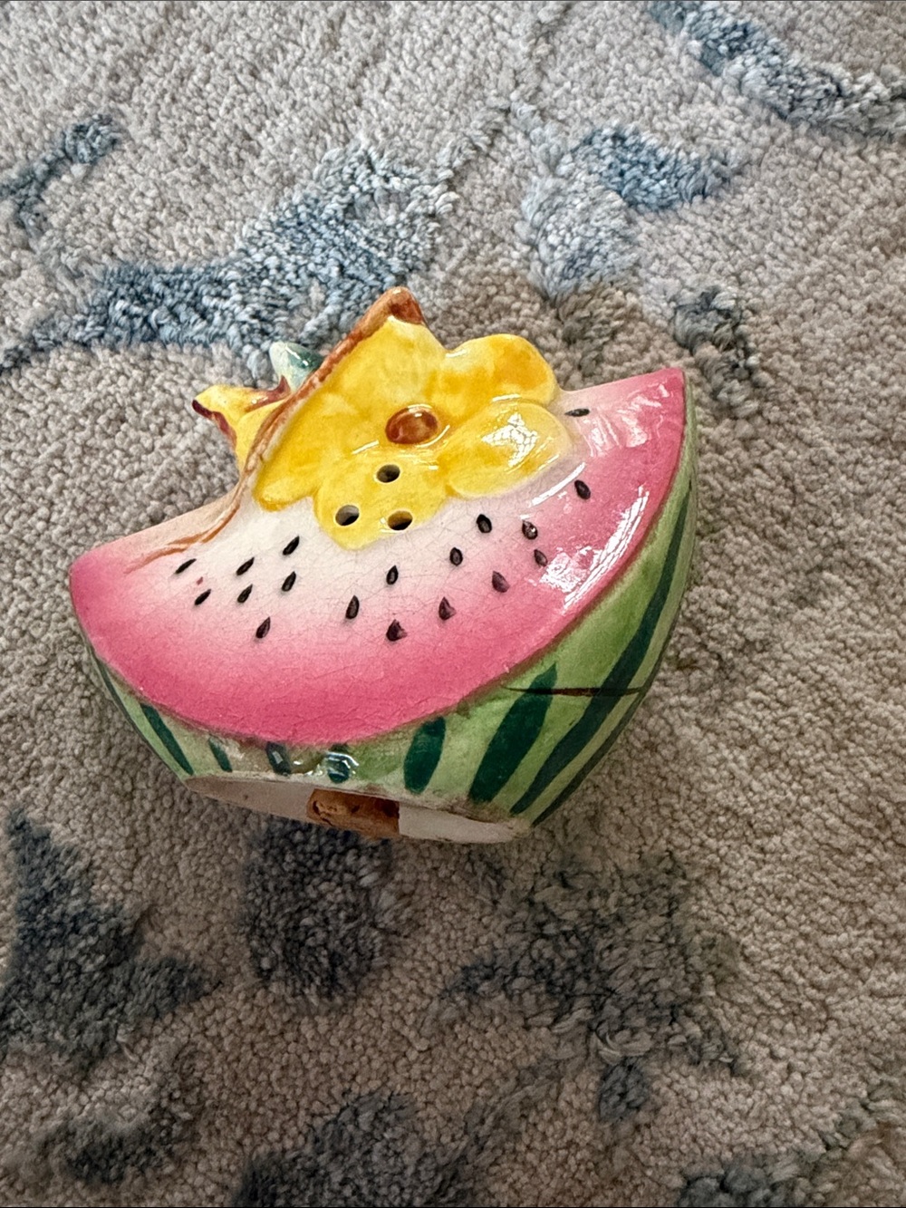Hand-Painted Pink & Green Watermelon Ceramic salt shaker